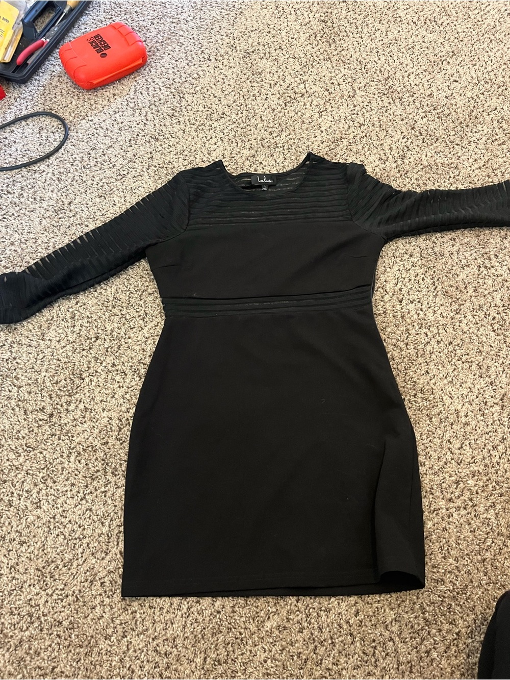 Lulu's Black Long Sleeve Ribbed-Panel Bodycon Dress